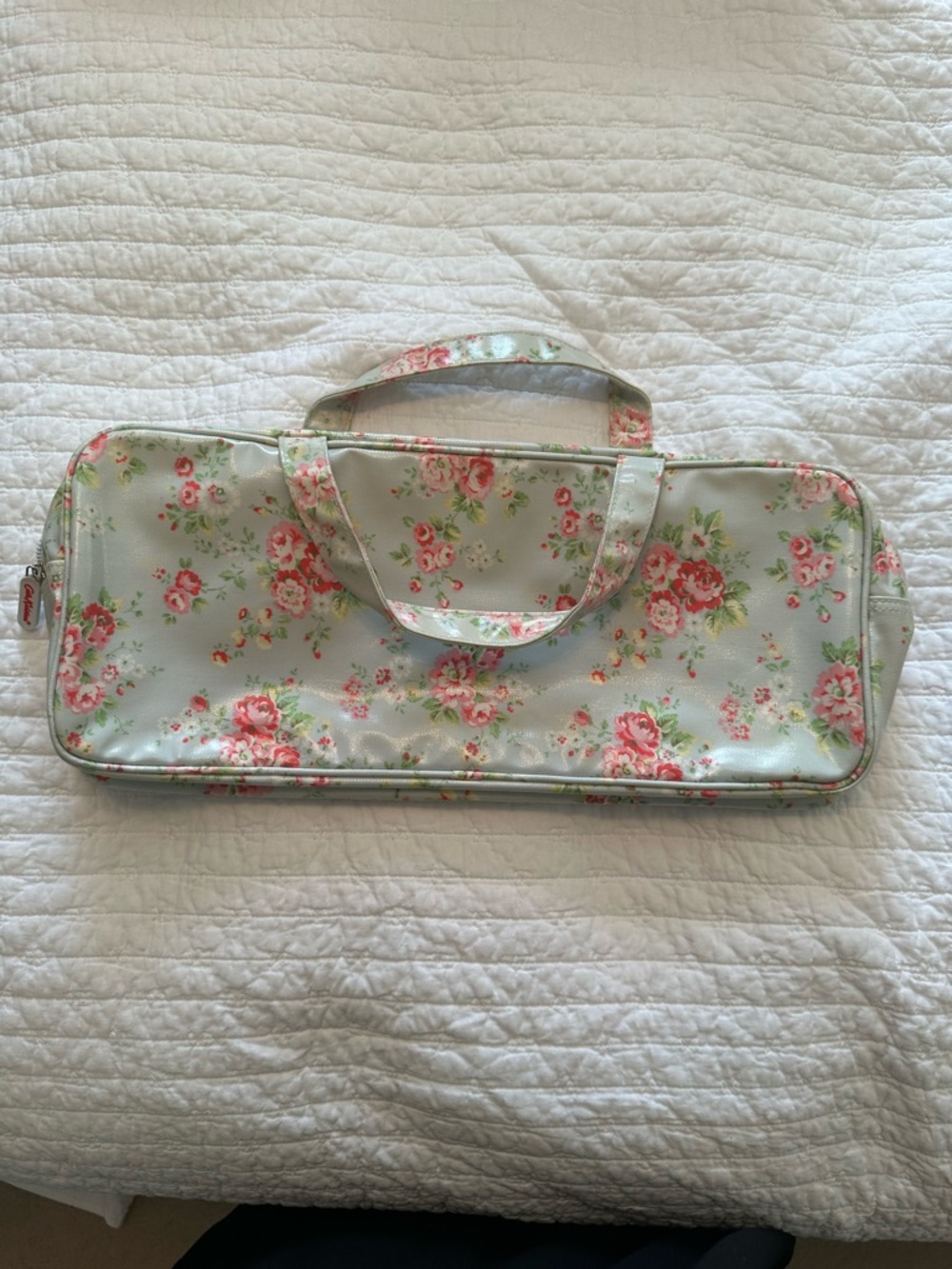 Cath Kidston Floral Zip-Top Carry Bag in Mint with Pink Rose Print